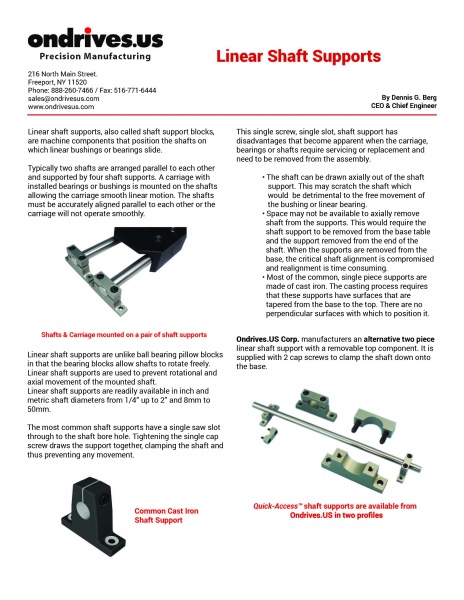 linear shaft support white paper